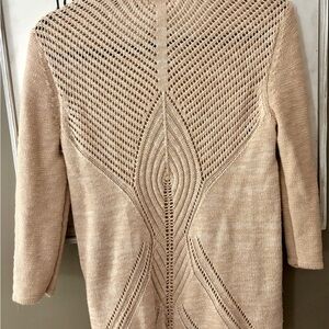 Soft Knit Intricate Boho Crochet 3/4 Sleeve Sweater in Blush